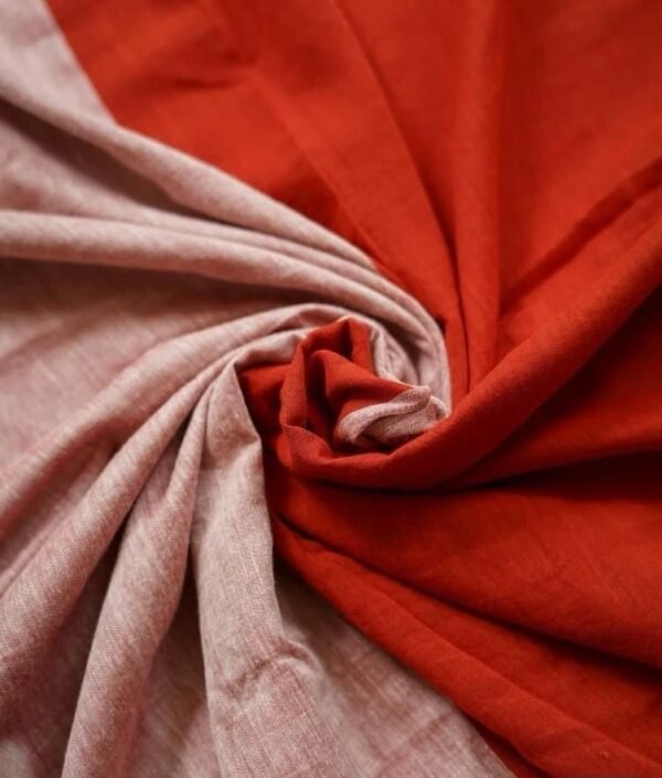 Rudra Flame-Toned Cotton Saree – Crimson Red & Blush Ombre - Image 4