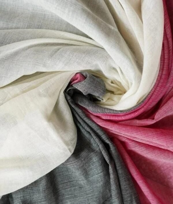Amara Handwoven Cotton Saree – Blush Pink & Charcoal Grey with Ivory Pallu - Image 3